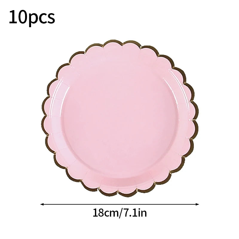 Solid Color Disposable Tableware - Pink  Blue Baby Shower  Birthday Party Supplies