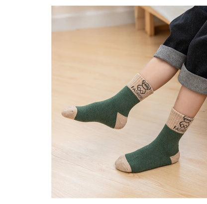 5 Pairs /bag Winter Children Socks Warm Autumn And Winter Plush Thicken Toddler Boys Girls Cotton Middle Tube Sock For 2-14 Year