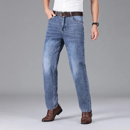 2026 Summer High Quality Brand Cloth Business Casual Men's Lightweight Straight Loose Jeans Classic Retro thin cotton trousers