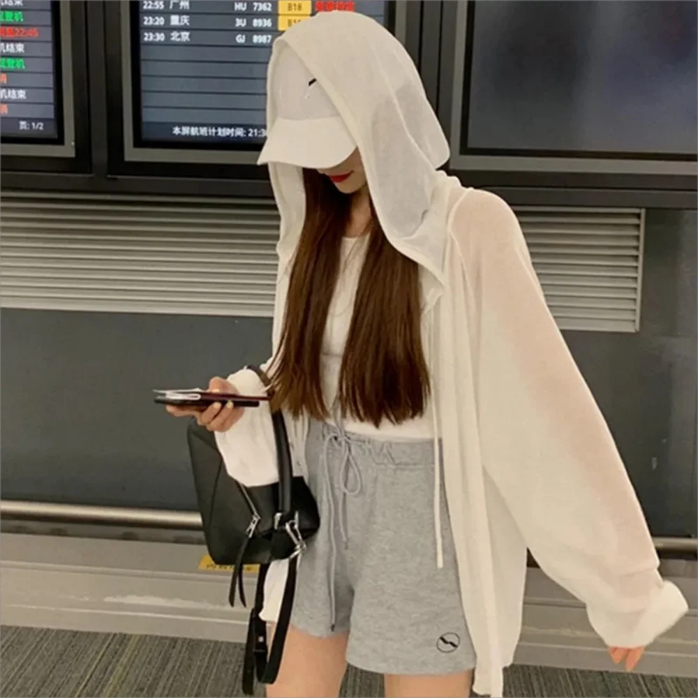 Summer Hooded Sun Protection Clothing Women's Casual Zipper Ultra-thin Lightweight Sun Protection Jacket Loose Top Female