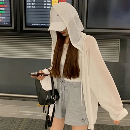Summer Hooded Sun Protection Clothing Women's Casual Zipper Ultra-thin Lightweight Sun Protection Jacket Loose Top Female