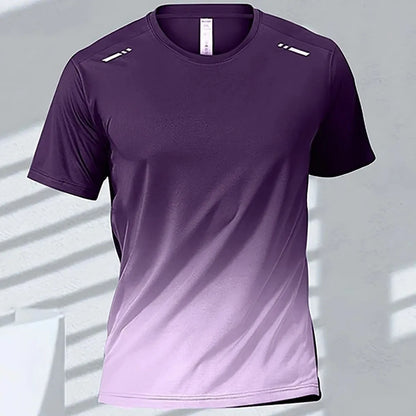 Men's Gradient Print T-Shirt – Breathable Quick-Dry Round-Neck Top