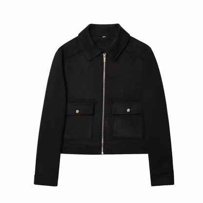 Women's Zipper Jacket - Casual Long Sleeve Coat With Pocket | Lightweight Winter Outerwear