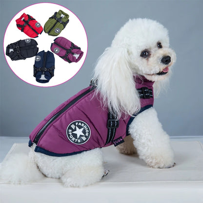 Winter Dog Clothes with Harness Waterproof Warm Pet Dog Cotton Jacket for Small Large Dogs Puppy Clothing French-Bulldog Coat