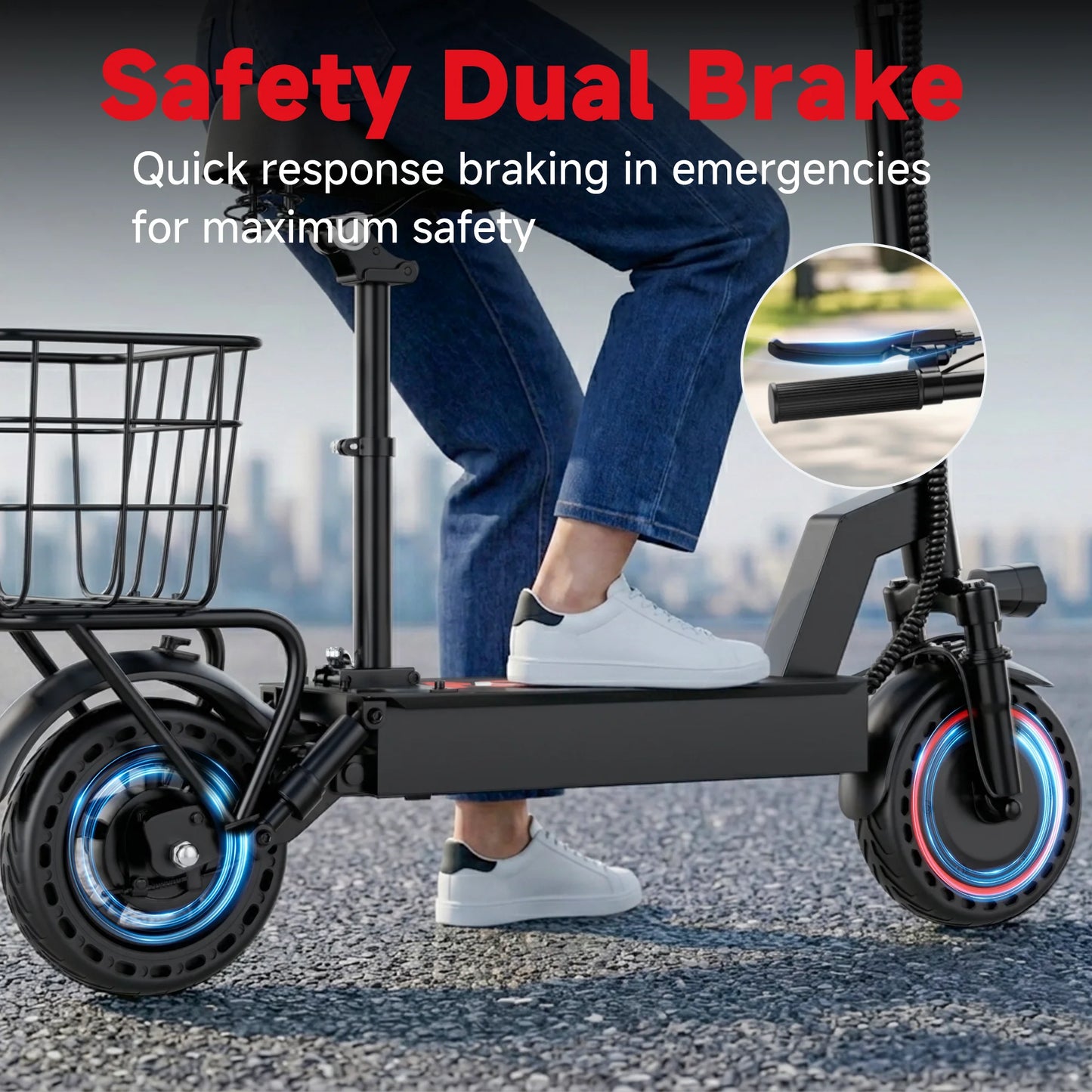 2026 New 500W 10inch Solid Tire Electric Bicycle with Basket 7.8AH Battery 22Miles Max Range 22MPH Max Speed Dua Shock Absorption Foldable Adult Ebike
