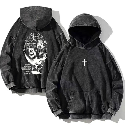 Vintage PSALM 91:11 Print Cotton Washed Hoodie Casual Hip Hop Men Women High Street Retro Hooded Sweatshirt Winter Pullover