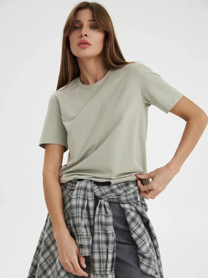 Cotton Summer Womens T-Shirt - Short Sleeve Loose Basic Top