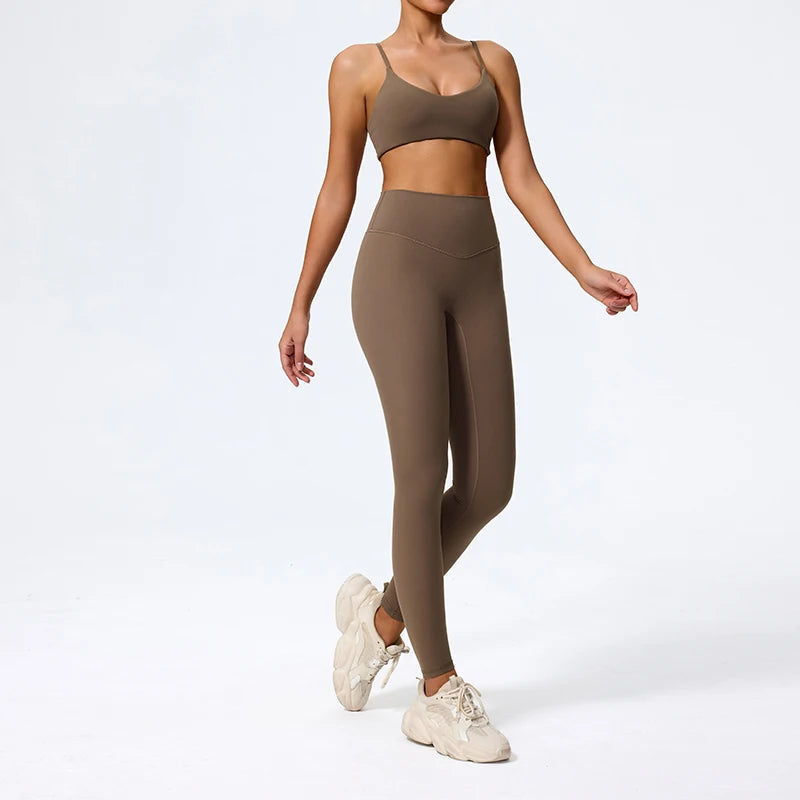 Women Sports Set – Summer Two Piece Gym Outfit With High Waist Leggings & Sleeveless Top