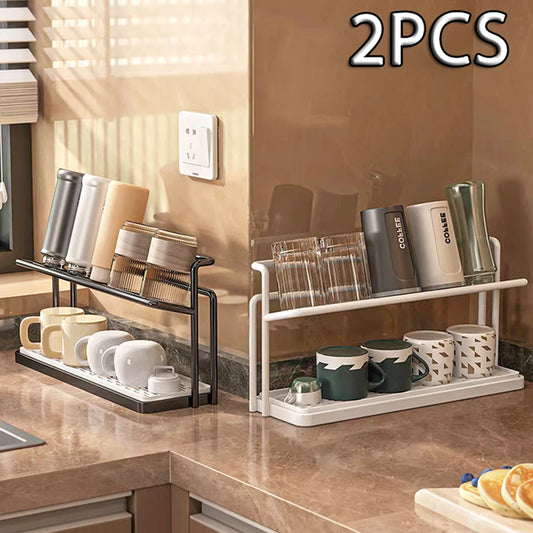 Bottle Drying Rack - 2 Tier Rust Proof Steel Kitchen Storage Rack with Removable Drain Tray