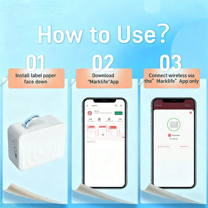 Marklife M1 Mini Self-adhesive Label Printer Portable Thermal Printer Inkless Bluetooth Labeling Machine Stickers Labels Maker