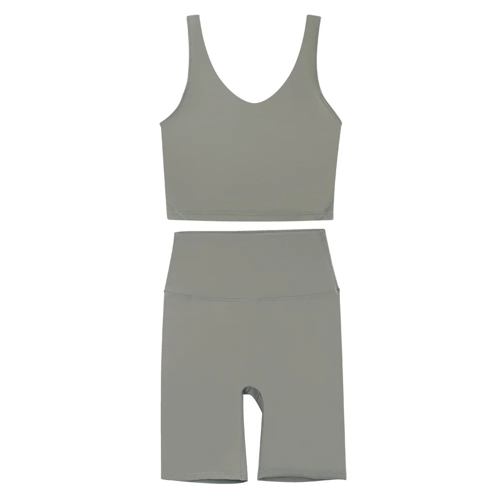 2026 Yoga Women's Bra With U-shaped Back Sets Fitness Running Summer Breathable Quick Drying Fixed Vest Five-point pants