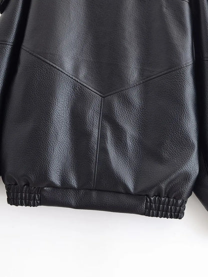 Women Autumn Jackets – Black Zipper Jacket With Asymmetric Button & Turtleneck Collar