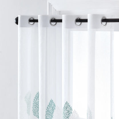 Long Sheer Curtain - Embroidered Voile Curtain Panels with Rod Pocket for Bedroom & Living Room