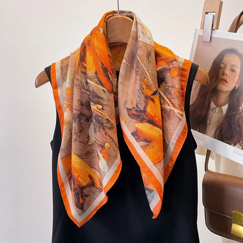 Pure Cotton Womens Printed Scarf - Fashionable Square Foulard for Neck and Hair