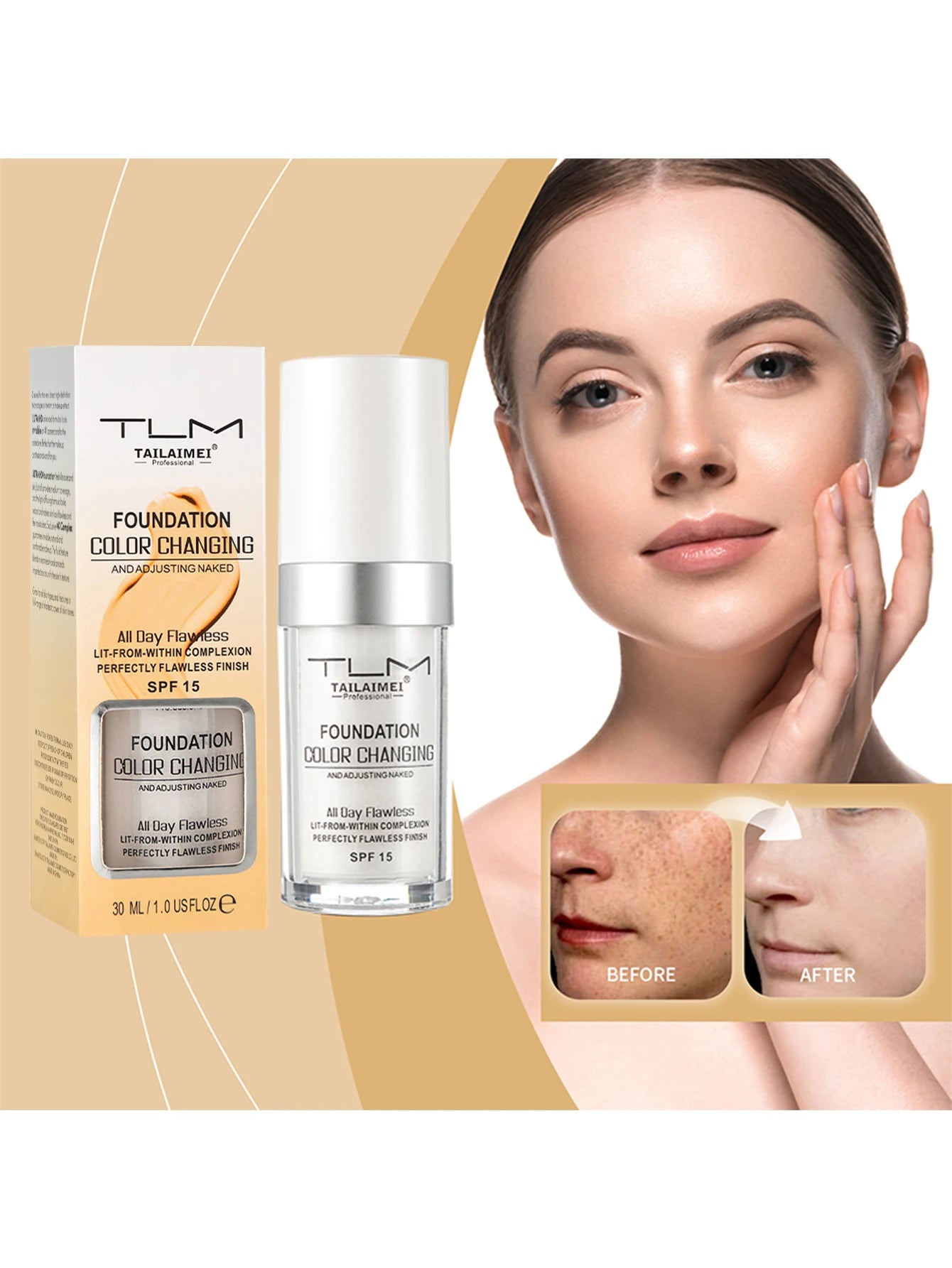 Warm Change liquid foundation sunscreen lasting oil control easy to apply makeup waterproof portable