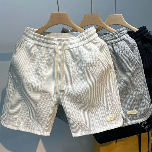Men's Running Shorts – Wave-Pattern Drawstring Quick-Dry Gym Shorts