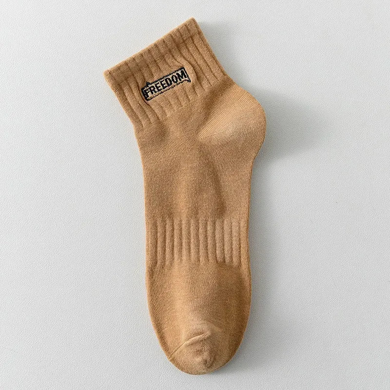 5 Pairs/Lot Men's Solid Color Socks Black White Business Casual Simple Versatile Breathable Cotton Sports Mesh Short Socks