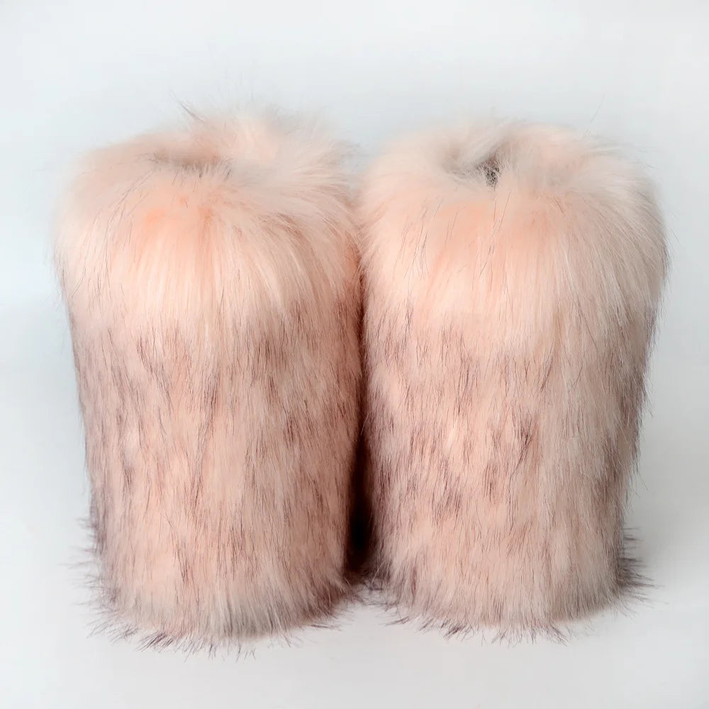 Women's Winter Snow Boots Outdoor Luxury Furry Faux Fox Fur Boots Woman Plush Warm Platform Shoes New Fashion Bottes Big Size 46