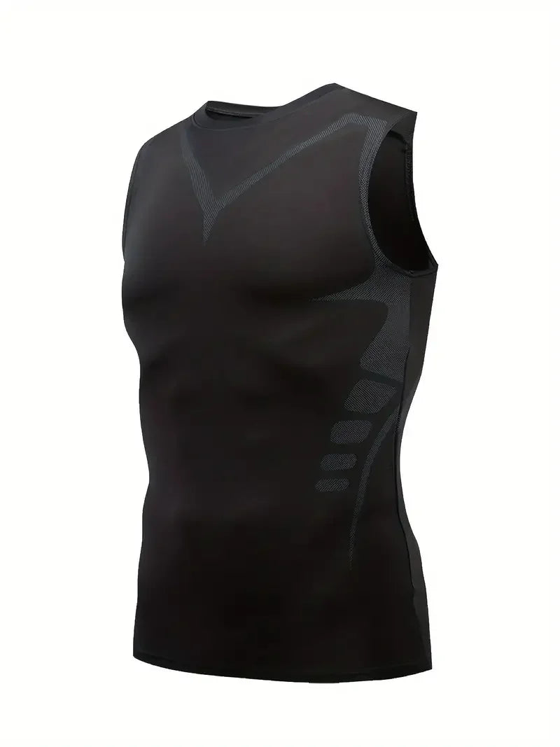 Mens Compression Shirt - Breathable Quick Drying Vest With Muscle Support