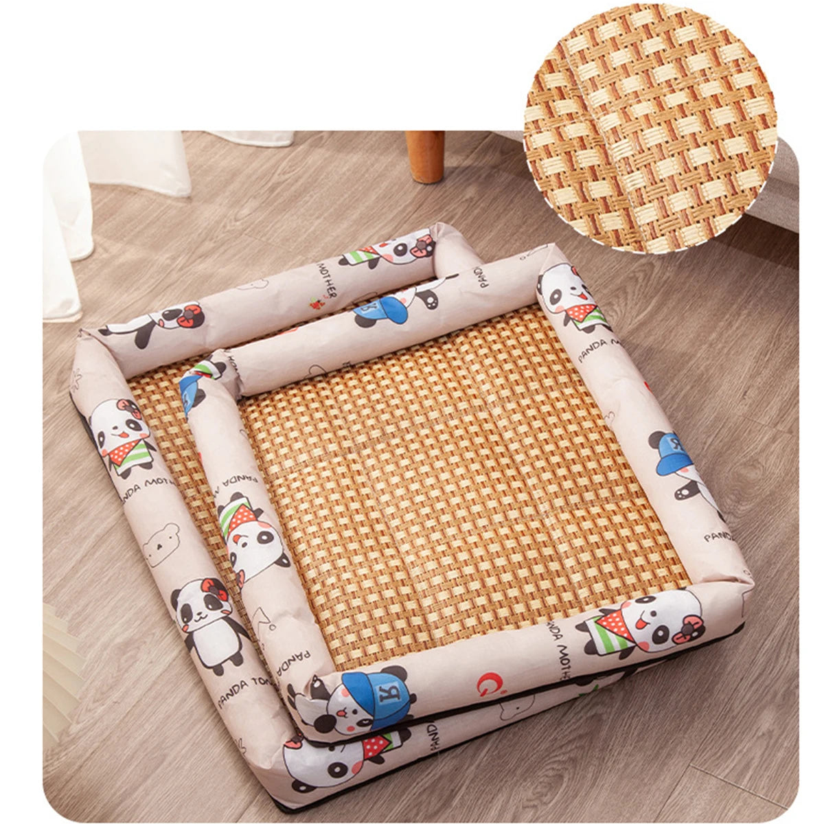 Square Summer Cooling Sleeping Dog Bed for Large Dog Cushion Spring Breathable Antislip Cat Bed bamboo Cat Mat Pet Bed for Dog