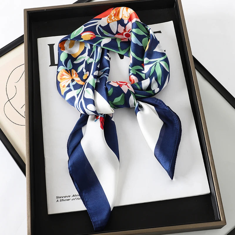 Luxury Silk Cat Print Scarf - Womens Neck Hair Tie Bandana Foulard 70cm
