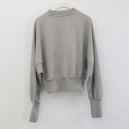 Fashion Waist Cinched Cropped Sweatshirts Women Autumn Harajuku Casual Oversized Pullover Lady Gray Long Sleeve Crewneck Hoodies