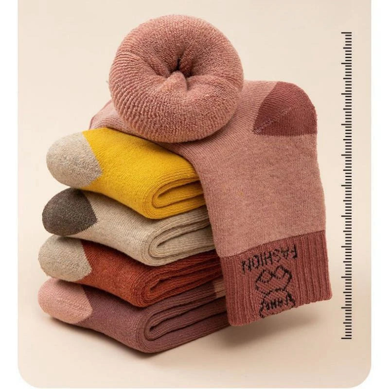 5 Pairs /bag Winter Children Socks Warm Autumn And Winter Plush Thicken Toddler Boys Girls Cotton Middle Tube Sock For 2-14 Year