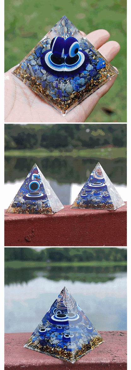 Evil Eye Crystal Pyramid Blue Eyes Natural Lapis Lazuli Stones Healing Crystals Resin Pyramids for Home Decor Ornament Gift Box