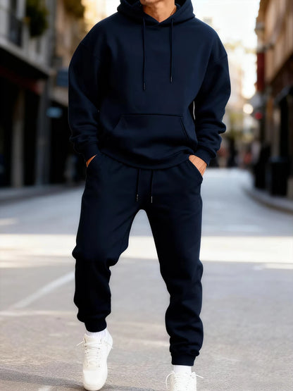 Man's Hoodie Set Winter Solid Color Two Pices Sets Long-Length Street Clothes Casual Sports Sweatpant Hoody Unisex Fashion Suit