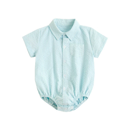 Baby Boys Bodysuit - Soft Cotton Fabric Summer Baby Bodysuit with Plaid Pattern