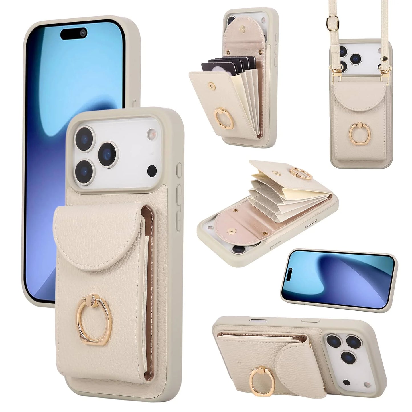 Wallet Case for iPhone 17 Pro Max 17 Pro Air,Card Holder Cover with 360° Ring Kickstand and Durable Shockproof Protective Bumper