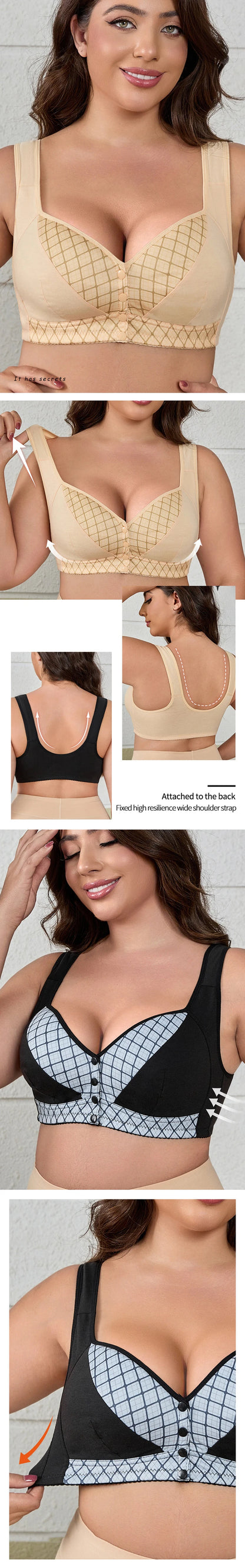 CINOON Women Plus Size Front Closure Wireless Bra Printed Wide Straps Lift Gather Full Coverage Everyday Breathable Soft Intimat