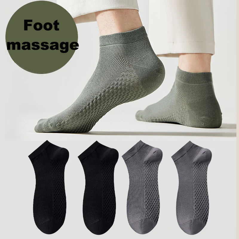 4 Pairs Men's Socks Classical Pure Cotton Antibacterial Deodorant Mesh Sweat Absorption Foot Massage Short Socks Sports Bussiess