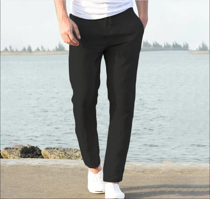 New Men Cotton Linen Pants Summer and Autumn Solid High Waist Wide-Leg Trousers Male Loose Hemp Casual Breathable Sports Pants