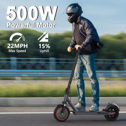 10‘’ Electric Scooter for Adults,500W Powerful Motor,22 Miles Long Range,Dual Braking System,22Mph Max Speed,Foldable E Scooter with Solid Tires,APP Control
