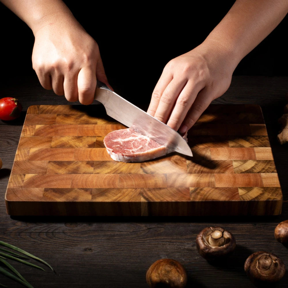 Premium Acacia Cutting Board – Double Sided Wooden Kitchen Chopping Block, Damp Proof & Water Draining