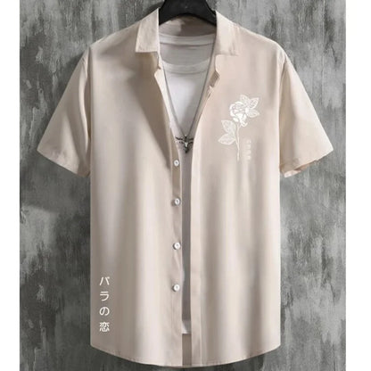 Hawaiian Men'S Shirt 3d Flower&Text Printing Beach Party Sweatshirt Loose Oversized And Blouse High-Quality Clothing