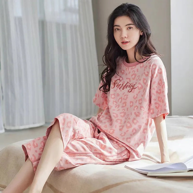 Women's Summer Pyjamas: Short-Sleeved Top and Cropped Trousers, Plus Size, Boho-Chic Checked Set, Loungewear, Women's Underwear