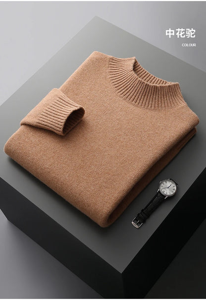 Winter Double Thick Men's Cashmere Sweater With Semi-High Neck High-End Warm Wool Knitted Bottoming Shirt