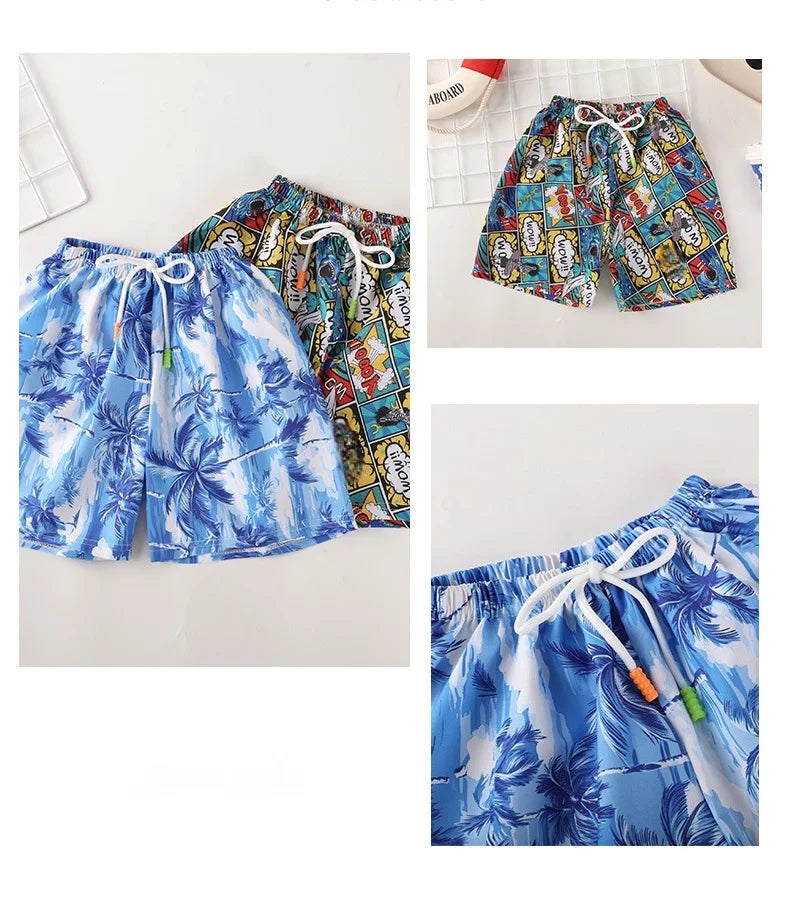 Kids Swim Trunks Summer Cartoon Prints Beach Shorts for Boys Vacation 1-8Y Children Quick Dry Pants Vacation Wear