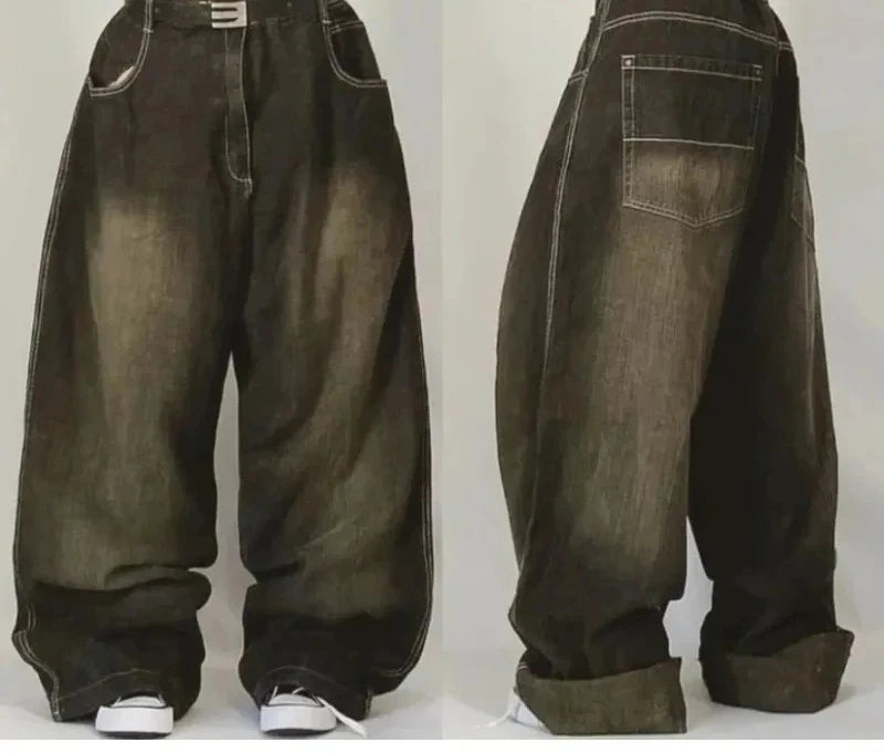 Cherry Blossom Selvedge Embroidery Denim Pants Y2K Retro Men Casual Baggy Straight Wide Leg Jeans High Quality Hiphop Streetwear