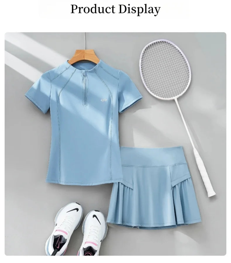 DRUR 2pcs Tennis Skirt Set Women Summer Sports Suit 2 Piece Fitness Top Skort Sets Ladies Golf Wear Set Sportswear Outfits 2025