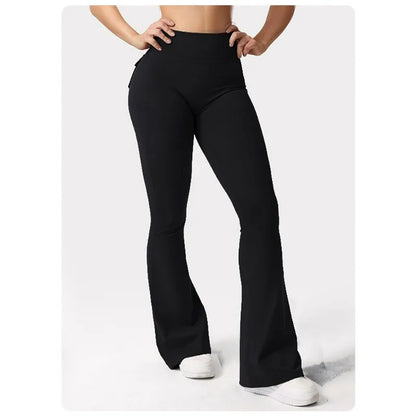 The Latest Women's Wide-leg High-elasticity Yoga Leggings Tooling Pockets Yoga Pants Hip-lifting Sports Fitness Pants Micro
