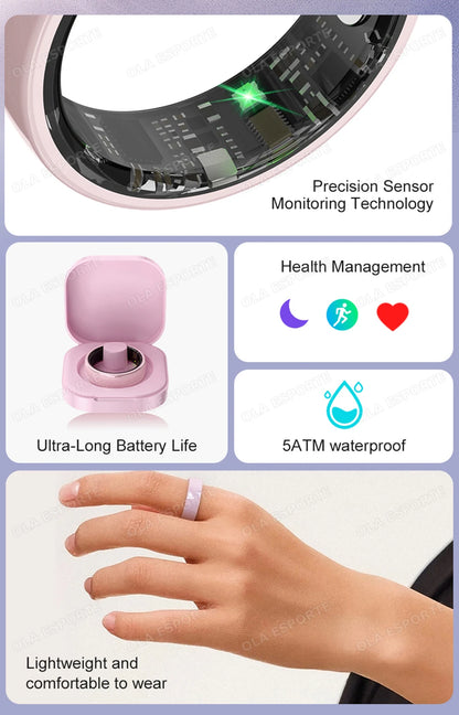 Smart Ring Couple Space Interaction Health and Sleep Monitor Multi Sport Mode Gesture Control 5ATM Waterproof with Charging Case