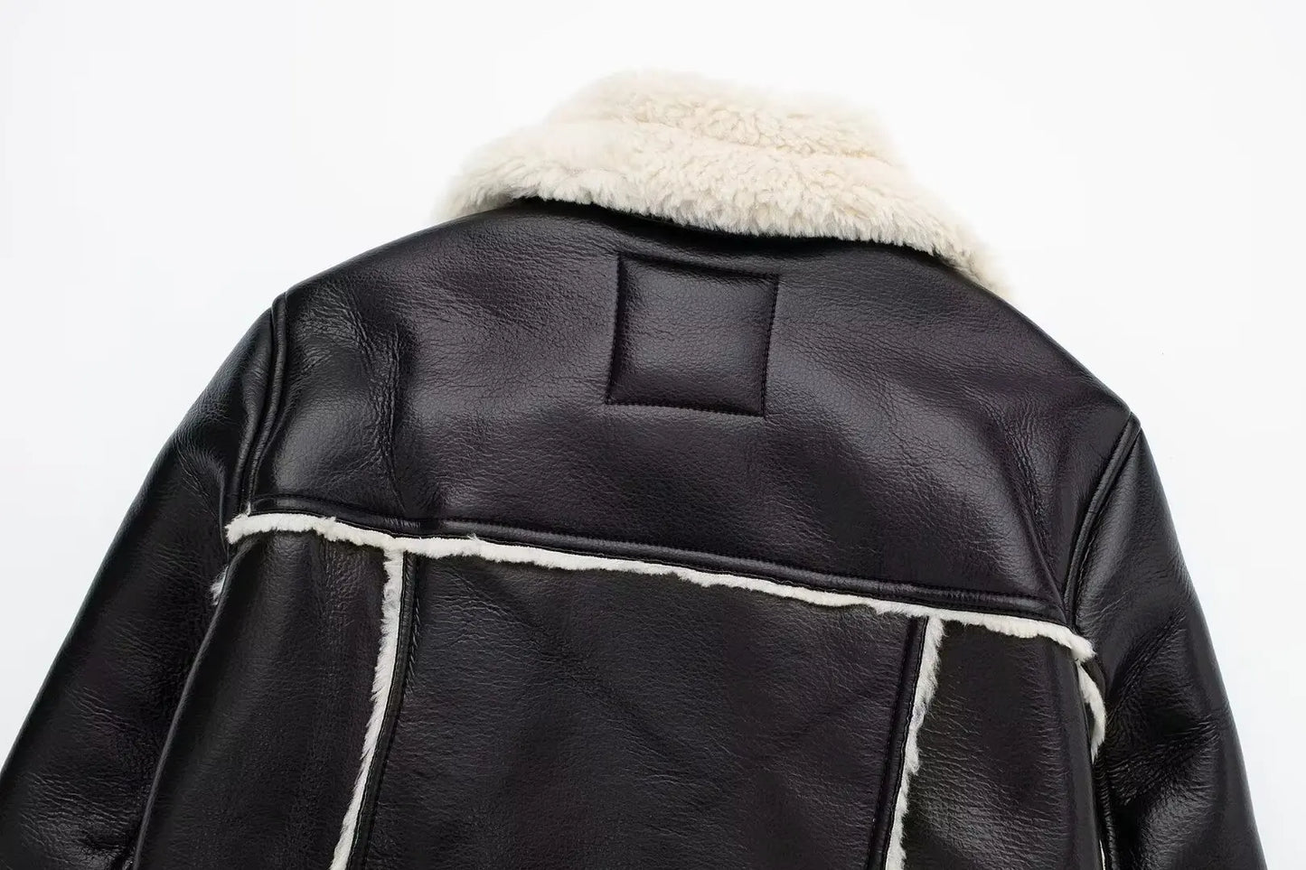 Faux Leather Jacket - Women's Winter Coat With Zipper Front & Turn-Down Collar