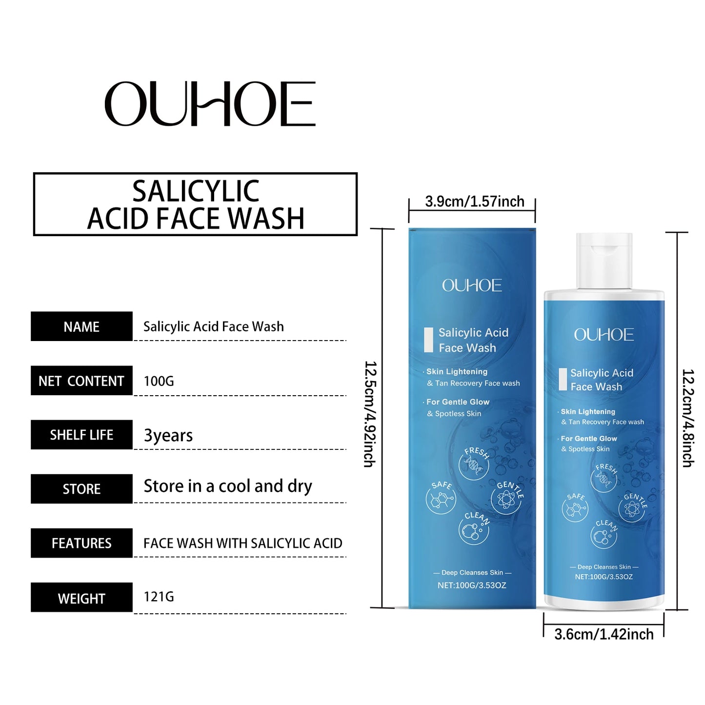 Salicylic Acid Facial Cleanser Acne Treatment Moisturizing Oil Control Skincare Face Wash Cleansing Pore Hydrating Skin Care