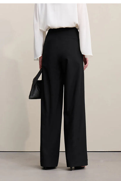 Amii Minimalism Women' S Pants 2026 Spring New Versatile Pleated Loose Wide-leg Pants Solid Color Casual Basic Trousers 12641076