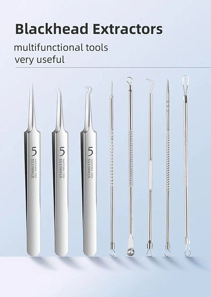 Stainless Steel 4/7/8pcs Acne Removal Tool Set - Blackhead & Pimple Popper Kit for All Skin Types, Fragrance-Free, Beauty Tools