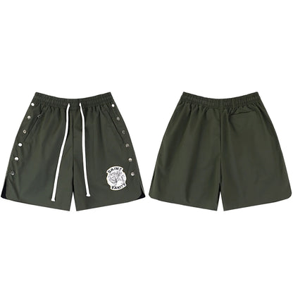 Side Button Embroidery Water Proof Thin Summer Shorts for Men Elastic Waist Drawstring Baggy Quick Dry Five Point Pants