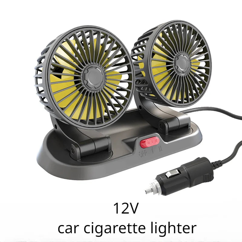 12V Automotive Fan Car Fan 24V 360° Adjustable 3-Head Air Fan Low Noise Multifunctional Temporary Parking Fan for Auto Vehicles